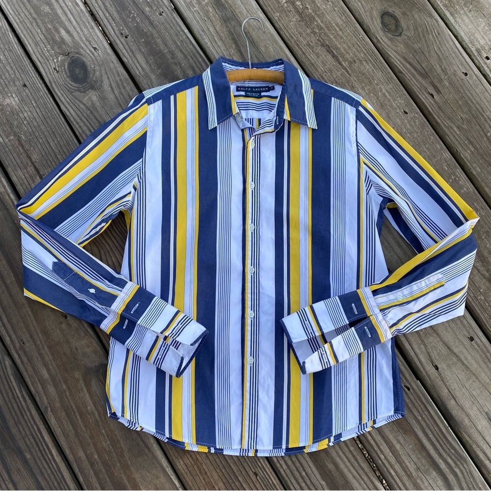 Ralph Lauren Blue Label Button Down French Cuff Striped Shirt